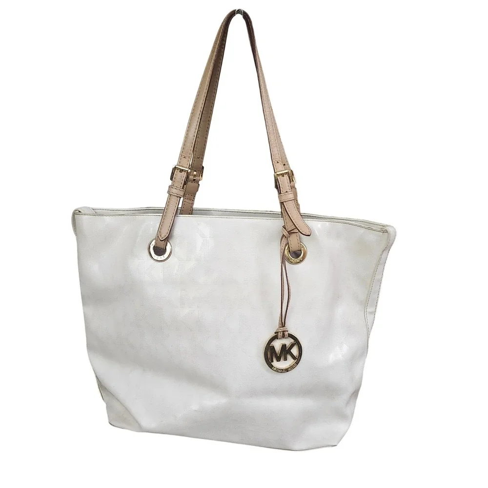 Michael Kors Jet Set white patent leather‎ tote shoulder bag  Classic Designer